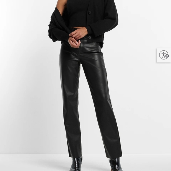 Express Pants - Express Black Faux Leather High Waisted 90's Slim Leg Pants Sz 4